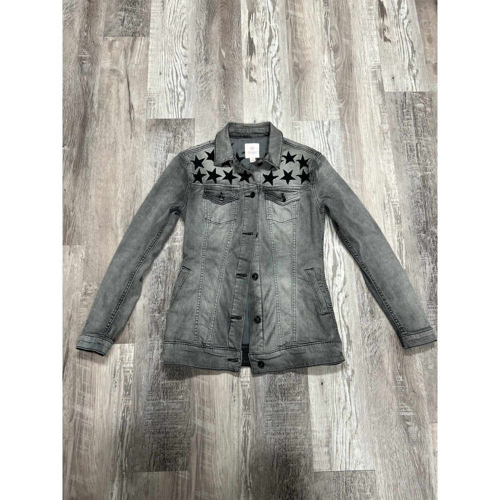 LulaRoe Women's Gray Jean Jacket with Blackβ Embroidered Stars Size XS